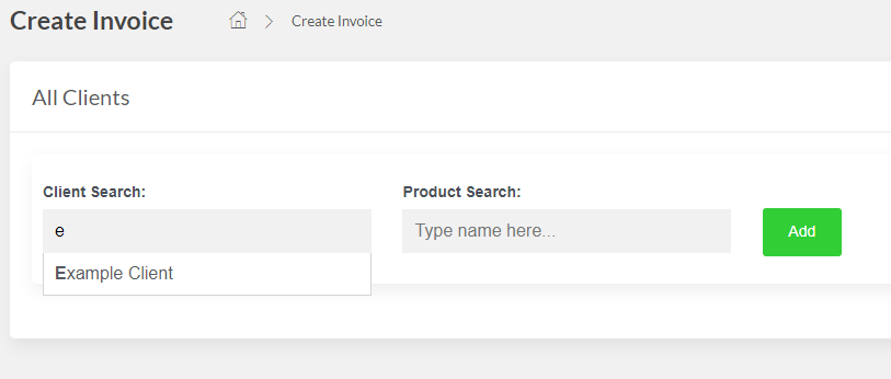 Create invoice page